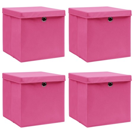vidaXL Cajas de almacenaje con tapas 4 uds tela rosa 32x32x32 cm