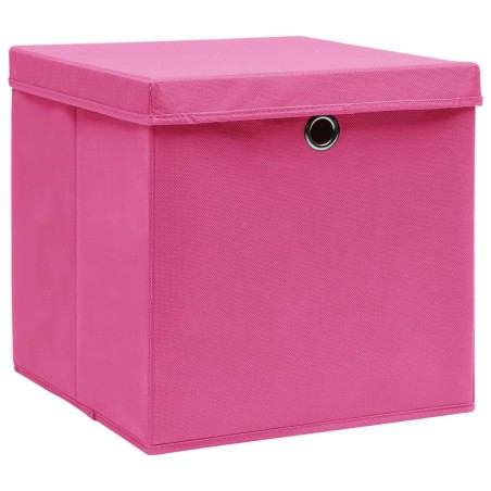 vidaXL Cajas de almacenaje con tapas 4 uds tela rosa 32x32x32 cm