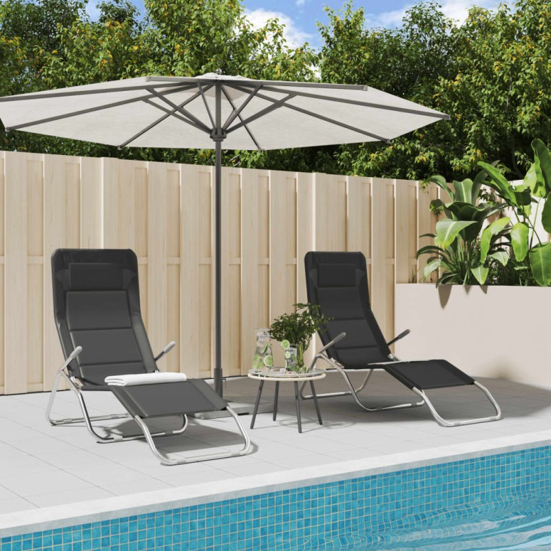 vidaXL Tumbona plegable 2 uds textilene acero con recubrimiento negro vidaXL Tumbona plegable 2 uds textilene acero con recubrimiento negro
