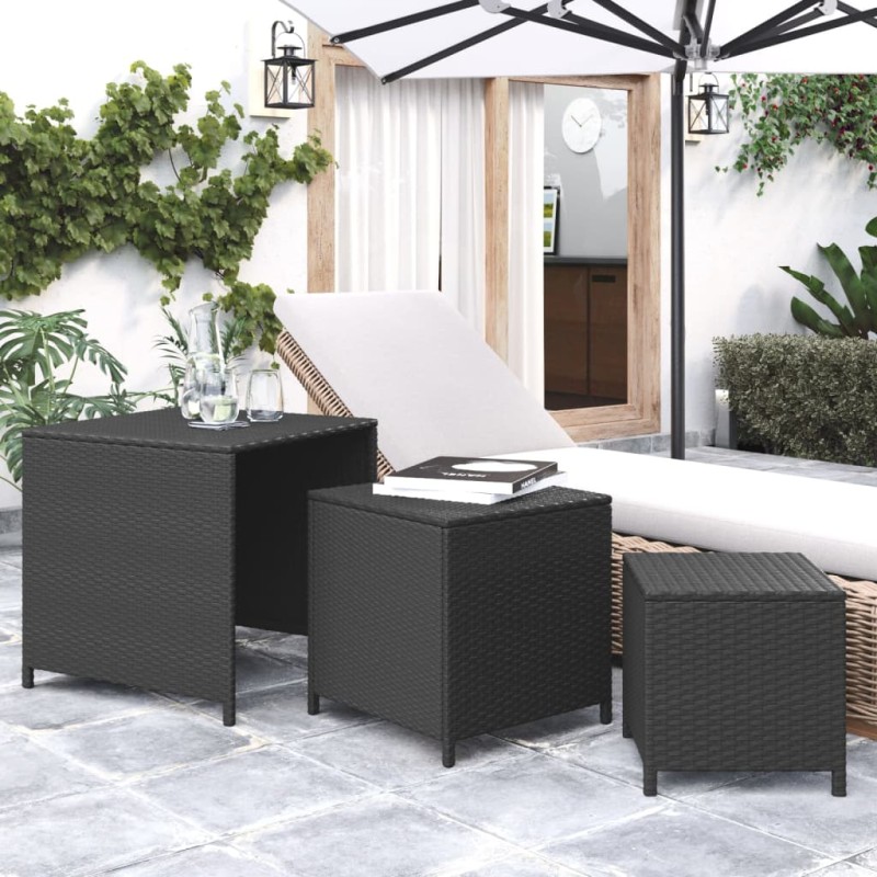 vidaXL Mesas apilables 3 piezas ratán sintético negro vidaXL Mesas apilables 3 piezas ratán sintético negro