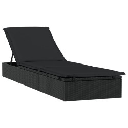 vidaXL Tumbona con cojín ratán sintético negro 201x55x62 cm