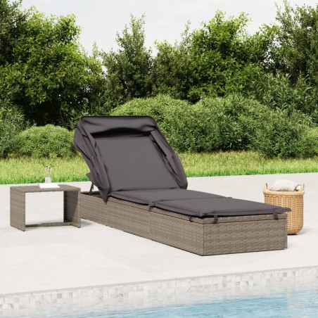 vidaXL Tumbona con toldo plegable ratán sintético gris 213x63x97cm