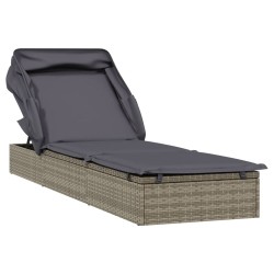 vidaXL Tumbona con toldo plegable ratán sintético gris 213x63x97cm