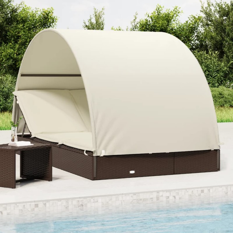 vidaXL Tumbona 2 personas toldo redondo ratán PE marrón 211x112x140 cm vidaXL Tumbona 2 personas toldo redondo ratán PE marrón 211x112x140 cm