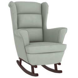 vidaXL Silla mecedora patas de madera de caucho terciopelo gris claro