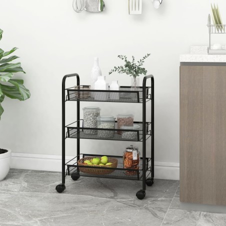vidaXL Carrito de cocina 3 niveles hierro negro 46x26x64 cm