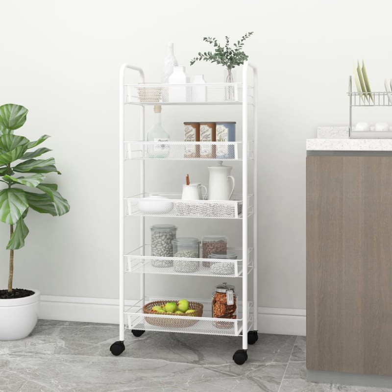 vidaXL Carrito de cocina 5 niveles hierro blanco 46x26x105 cm vidaXL Carrito de cocina 5 niveles hierro blanco 46x26x105 cm