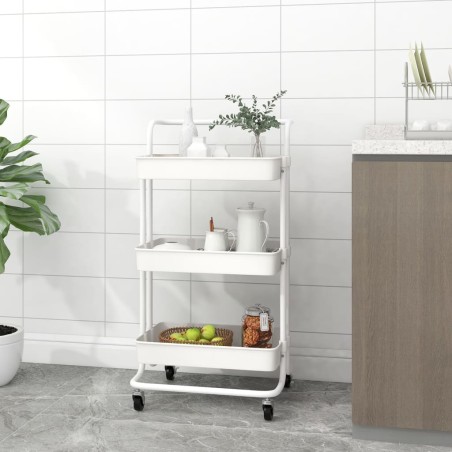 vidaXL Carrito de cocina 3 niveles hierro y ABS blanco 42x35x85 cm