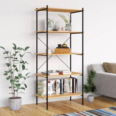 vidaXL Estantería de 5 niveles negro y roble 80x40x163 cm