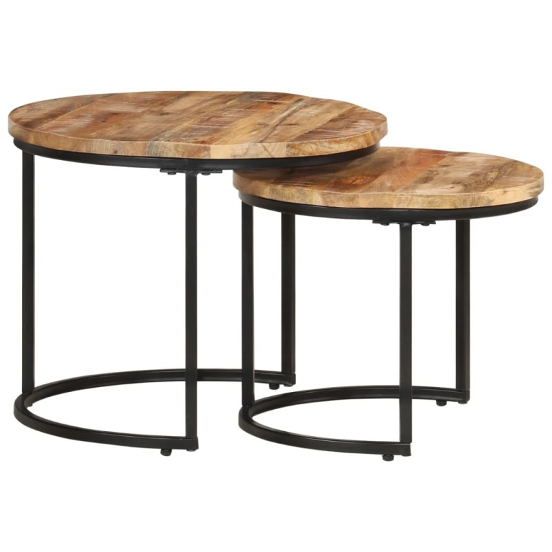 vidaXL Mesas apilables 2 unidades madera rugosa de mango vidaXL Mesas apilables 2 unidades madera rugosa de mango