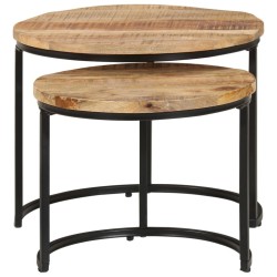vidaXL Mesas apilables 2 unidades madera rugosa de mango