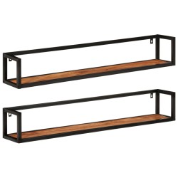 vidaXL Estantes de pared 2 uds madera maciza mango hierro 110x17x17 cm