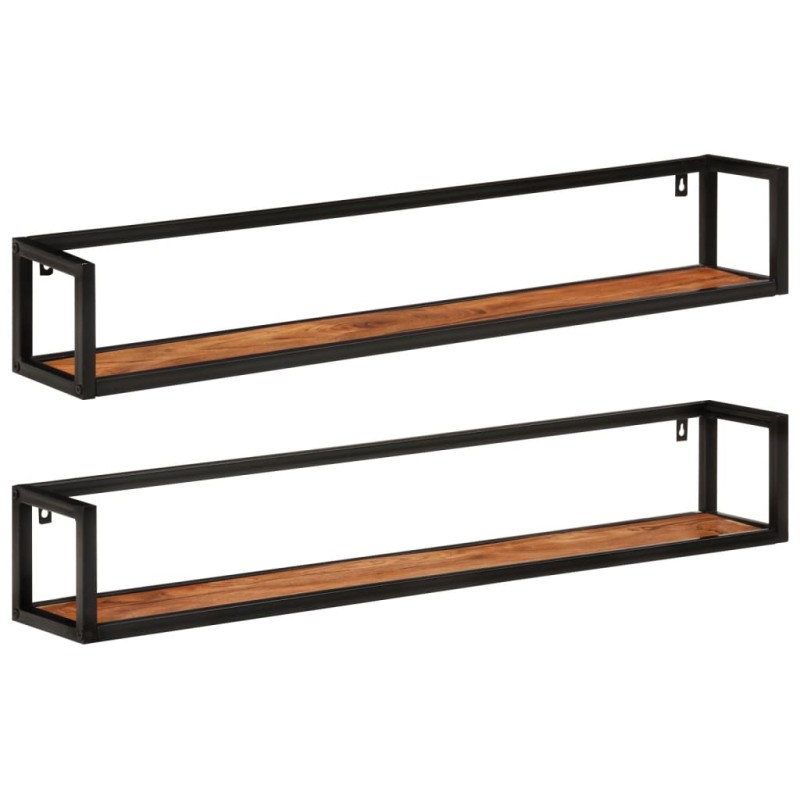 vidaXL Estantes de pared 2 uds madera maciza mango hierro 110x17x17 cm vidaXL Estantes de pared 2 uds madera maciza mango hierro 110x17x17 cm