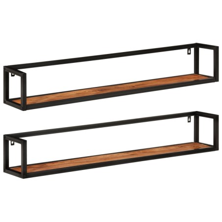 vidaXL Estantes de pared 2 uds madera maciza mango hierro 110x17x17 cm