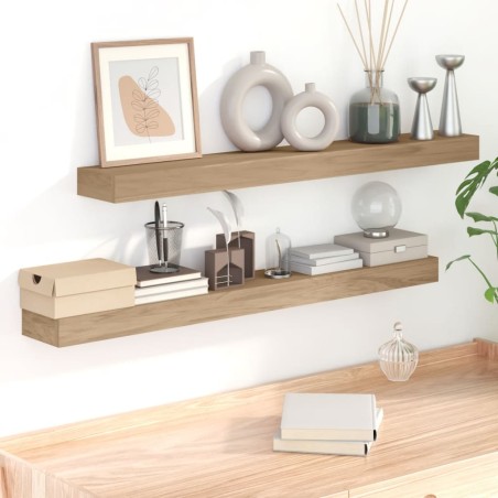 vidaXL Estantes de pared 2 unidades madera maciza de teca 110x15x6 cm
