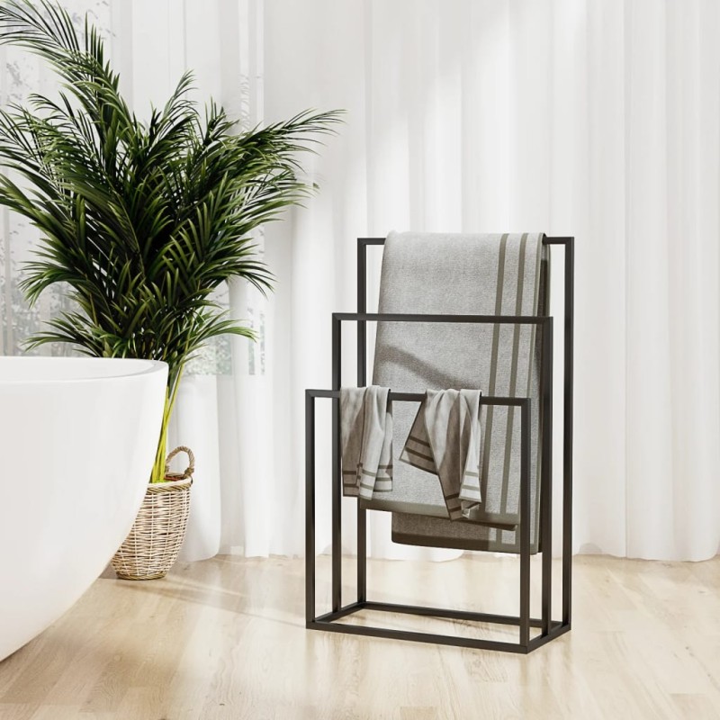 vidaXL Toallero de pie de hierro negro 48x24x79 cm vidaXL Toallero de pie de hierro negro 48x24x79 cm
