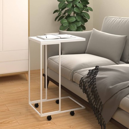 vidaXL Mesa auxiliar con ruedas contrachapado blanco 40x30x63,5 cm
