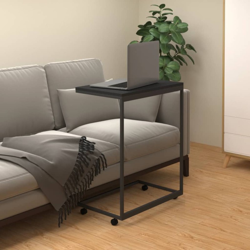 vidaXL Mesa auxiliar con ruedas de contrachapado negro 55x35x70 cm