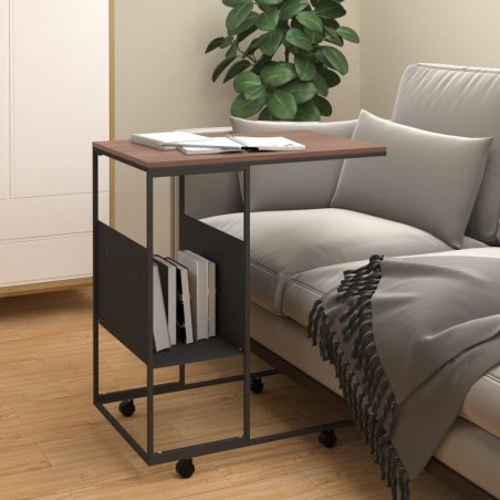 vidaXL Mesa auxiliar con ruedas de contrachapado negro 55x36x63,5 cm