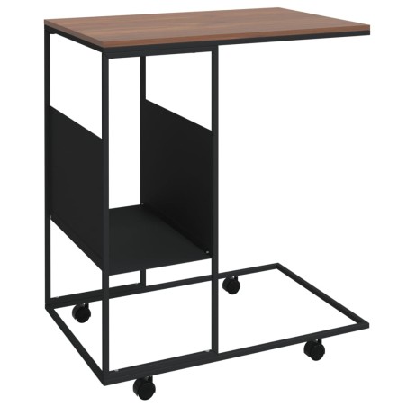 vidaXL Mesa auxiliar con ruedas de contrachapado negro 55x36x63,5 cm