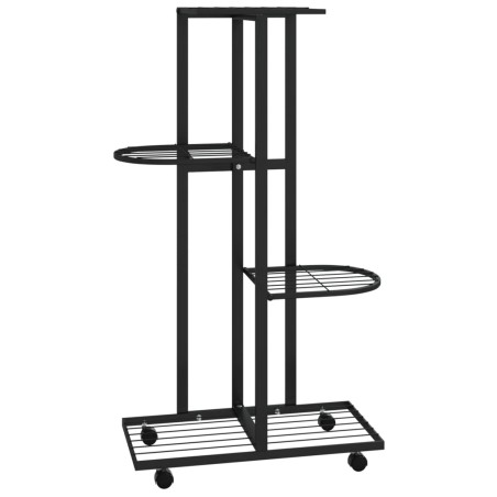 vidaXL Soporte para flores 4 alturas y ruedas hierro negro 44x23x80 cm