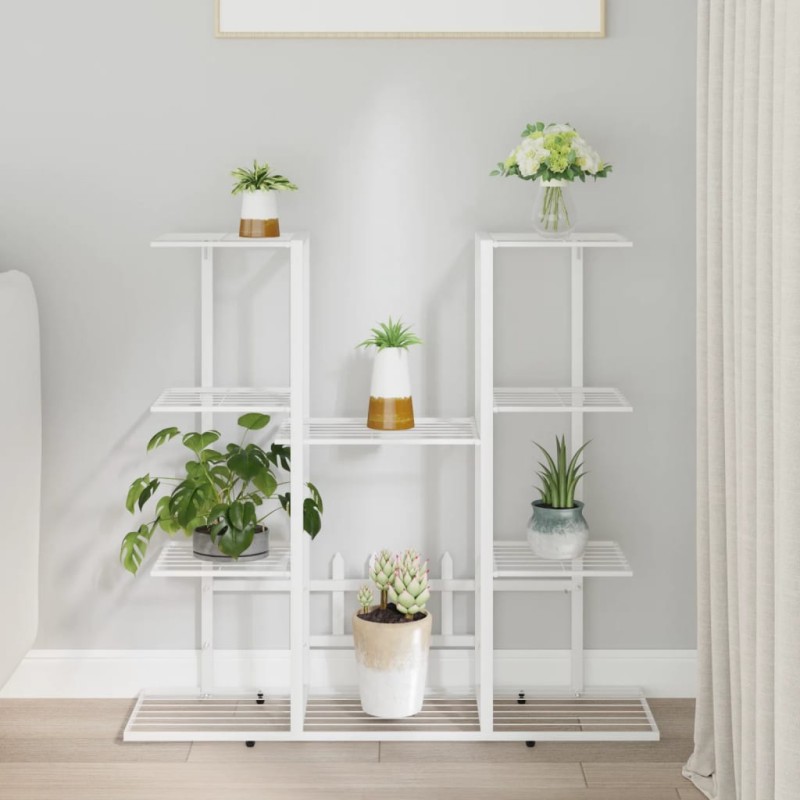 vidaXL Soporte para flores de hierro blanco 94,5x25x89 cm vidaXL Soporte para flores de hierro blanco 94,5x25x89 cm