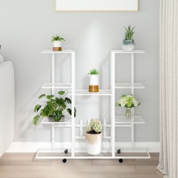 vidaXL Soporte para flores con ruedas hierro blanco 94,5x24,5x91,5 cm
