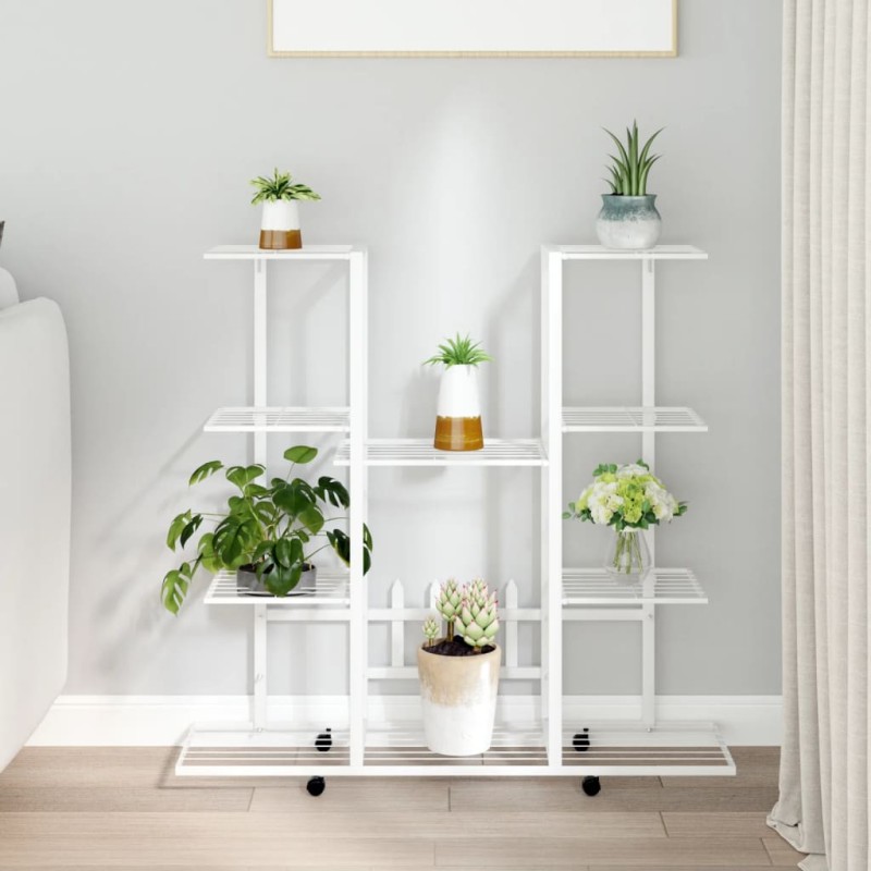 vidaXL Soporte para flores con ruedas hierro blanco 94,5x24,5x91,5 cm vidaXL Soporte para flores con ruedas hierro blanco 94,5x24,5x91,5 cm