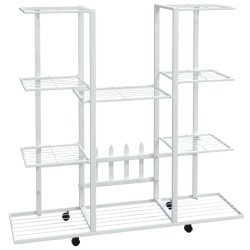 vidaXL Soporte para flores con ruedas hierro blanco 94,5x24,5x91,5 cm