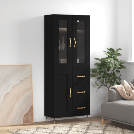 vidaXL Aparador alto madera contrachapada negro 69,5x34x180 cm
