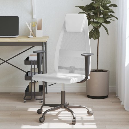 vidaXL Silla de oficina altura ajustable tela malla y cuero PE blanco