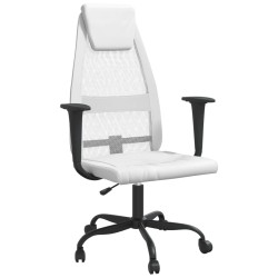 vidaXL Silla de oficina altura ajustable tela malla y cuero PE blanco