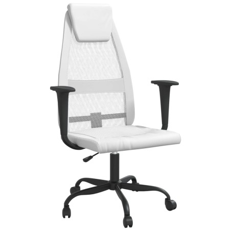 vidaXL Silla de oficina altura ajustable tela malla y cuero PE blanco