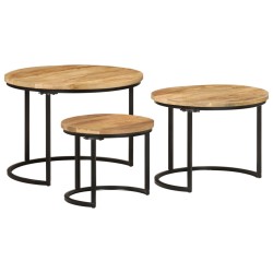 vidaXL Mesas apilables 3 piezas madera maciza de mango rugosa