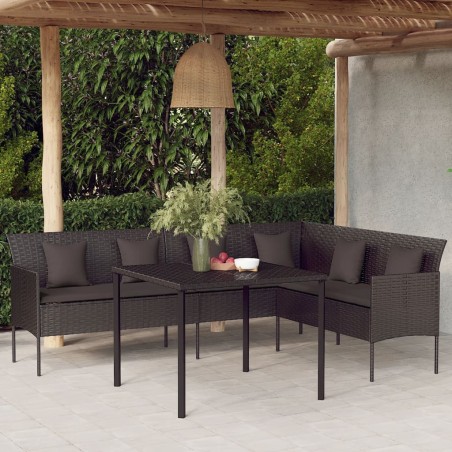 vidaXL Set comedor de jardín 2 pzas con cojines ratán sintético negro