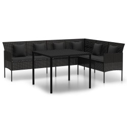 vidaXL Set comedor de jardín 2 pzas con cojines ratán sintético negro