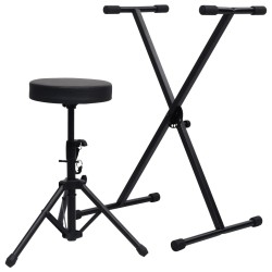 vidaXL Set de soporte para teclado y taburete negro