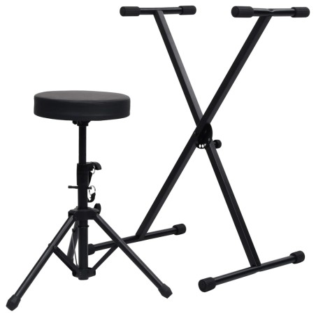 vidaXL Set de soporte para teclado y taburete negro