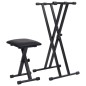 vidaXL Set de soporte para teclado con doble refuerzo y taburete negro vidaXL Set de soporte para teclado con doble refuerzo y taburete negro