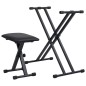 vidaXL Set de soporte para teclado con doble refuerzo y taburete negro vidaXL Set de soporte para teclado con doble refuerzo y taburete negro