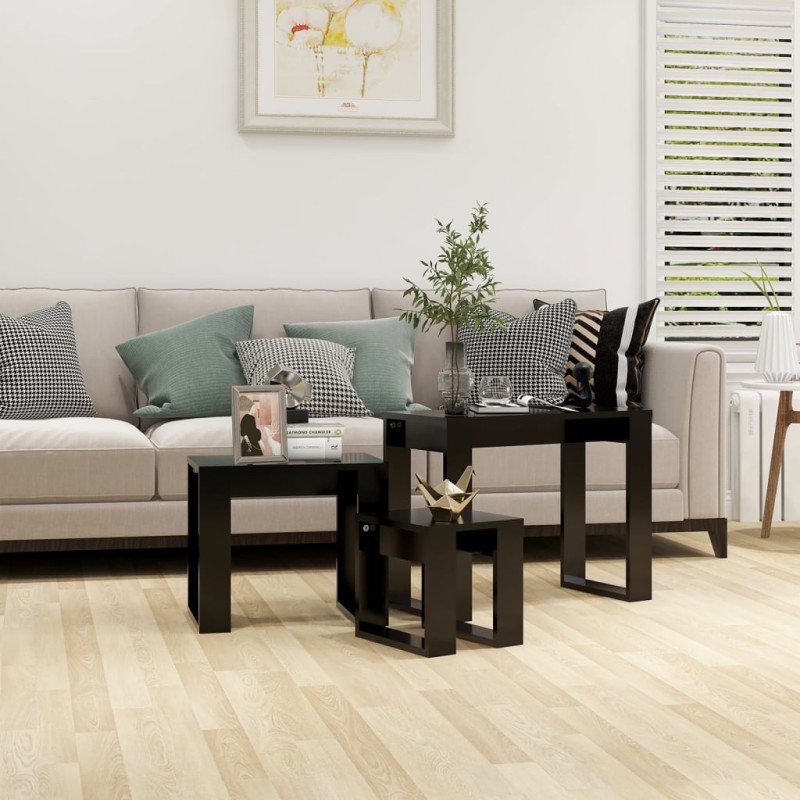 vidaXL Mesas apilables 3 piezas madera contrachapada negro vidaXL Mesas apilables 3 piezas madera contrachapada negro