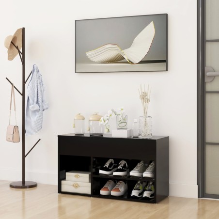 vidaXL Banco zapatero madera de ingeniería negro 80x30x45 cm