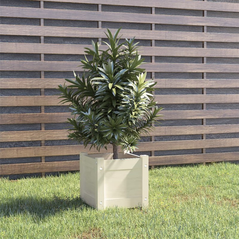 vidaXL Jardinera de madera maciza de pino blanco 31x31x31 cm vidaXL Jardinera de madera maciza de pino blanco 31x31x31 cm