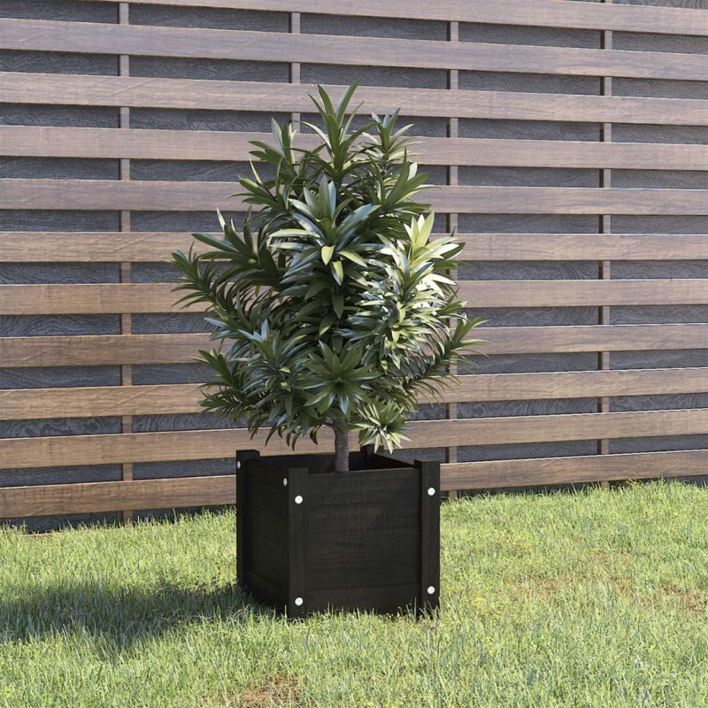 vidaXL Jardinera de madera maciza de pino negro 31x31x31 cm vidaXL Jardinera de madera maciza de pino negro 31x31x31 cm