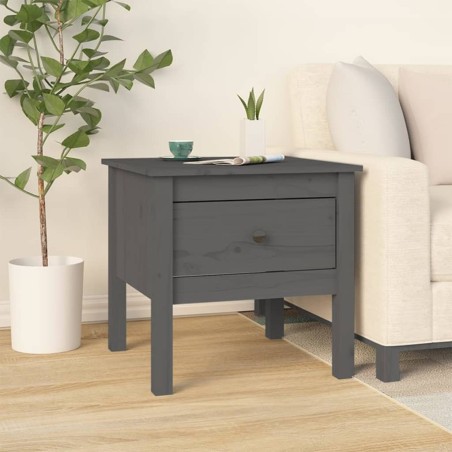 vidaXL Mesa auxiliar de madera maciza de pino gris 50x50x49 cm