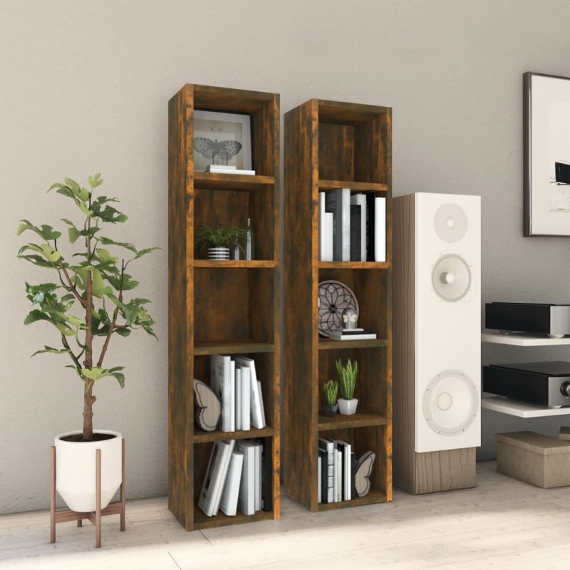 vidaXL Estantería para CD 2 uds madera roble ahumado 21x16x93,5 cm vidaXL Estantería para CD 2 uds madera roble ahumado 21x16x93,5 cm