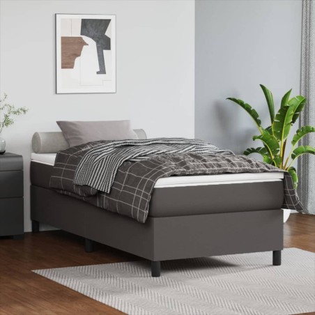 vidaXL Estructura de cama box spring cuero sintético gris 100x200 cm