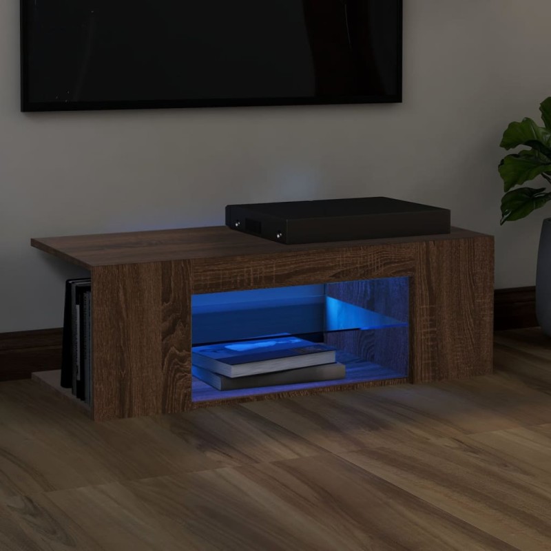 vidaXL Mueble de TV con luces LED color roble marrón 90x39x30 cm vidaXL Mueble de TV con luces LED color roble marrón 90x39x30 cm