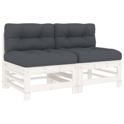 vidaXL Sofás centrales con cojines 2 uds madera maciza de pino blanco