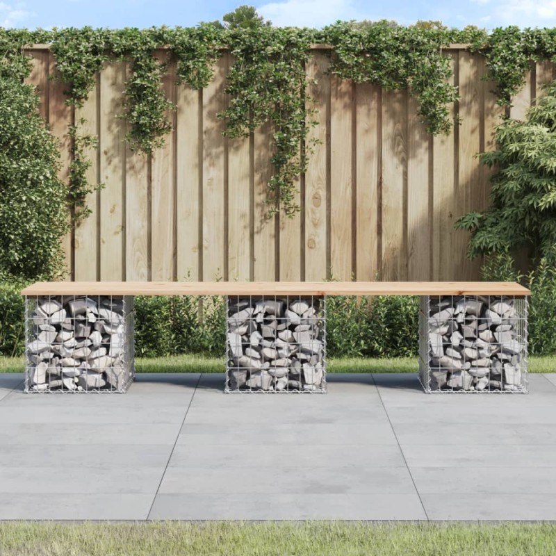 vidaXL Banco de jardín diseño gaviones madera maciza pino 203x44x42 cm vidaXL Banco de jardín diseño gaviones madera maciza pino 203x44x42 cm